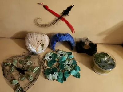 8 Vintage 1950s Multicolor Headband Hat Fascinator Feathers Netting  • $49.97