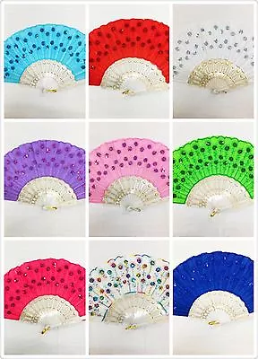 Handheld Fan Sequins Party Bridal Baby Shower Hand Fan W/ Gift Bag For Wedding • $5.99