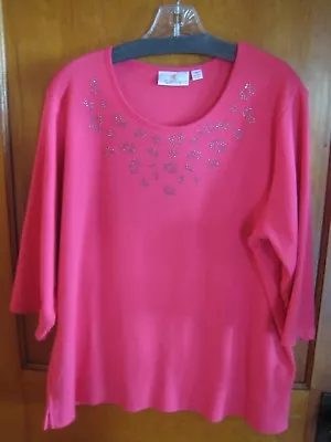 Quacker Factory Top Size XL Rhinestone Paw Print W/Studs In Rubarb Pink *READ* • $21.95