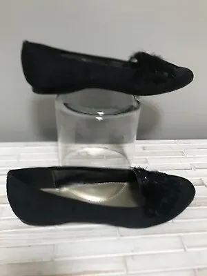 Ann Marino Dia Black Satin Feathers Smoking Slipper Loafer Flats NWOB Size 6M • $24.99