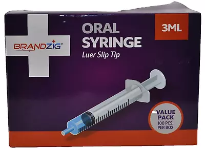 Brandzig 3ml Sterile Syringe (100 Pack) Oral Without Needle Luer Slip Tip • $16