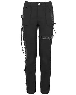 Devil Fashion Mens Goth Punk Biker Grunge Side Lacing Pants Trousers Jeans Black • £79.99