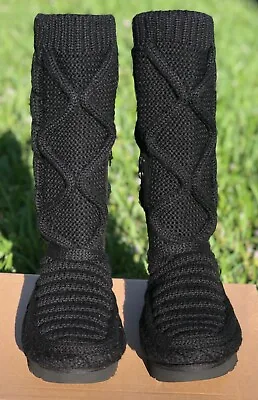 Size 6 - UGG CLASSIC TALL CHUNKY KNIT BLACK BOOTS WOMEN'S 1130572 NEW • $145