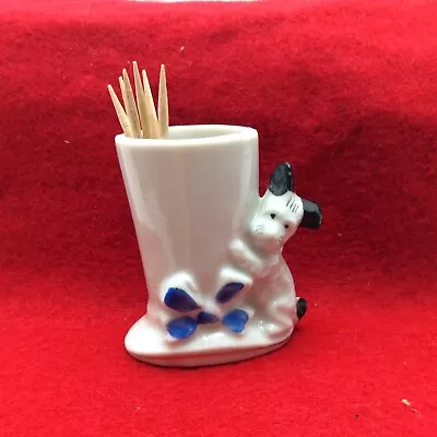 Vtg Dog W/bow Matchstick/Toothpick Holder - Printed Made In Occupied Japan • $8.50