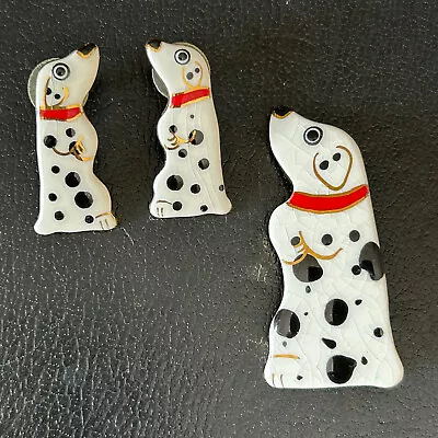 Vintage Cute Dalmation Dog Brooch Pin & Earrings SET. LC • $29.75