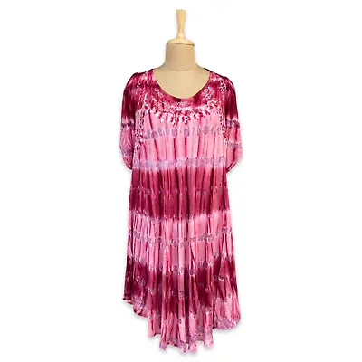 $30.99 • Buy New Women's Boho Peasant Tie Dye Embroidered Sun Dress One Size 12 14 16 18 20