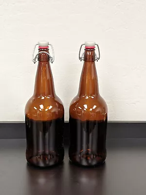 $13.99 • Buy Set Of 2 Brown Glass Bottle W Swing Top 