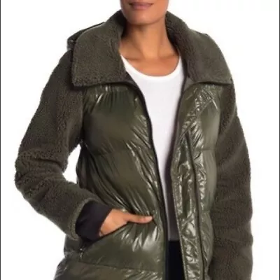 Michael Kors Missy Sherpa Faux Shearling Quiled Jacket Olive.Sz XS • $85