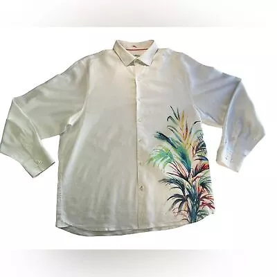 Tommy Bahama Casual Shirt Firework Fronds White Linen Blend Size Large • $59