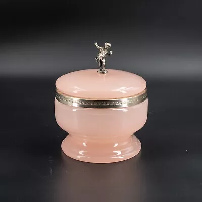 Antique Opaline Glass Italian Murano Trinket Box With Angel Topper Bowl Lid XX C • $270