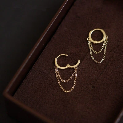 £96.22 • Buy New Style 9K Solid Gold Tassel Chain Double Dangle Drop Earring Jewelry Minimal