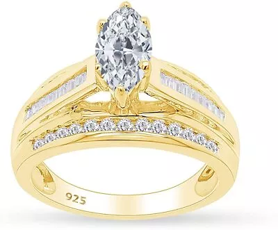 Engagement Trio Band Ring Set Simulated Diamond 14K Yellow Gold Plated Silver • $110.39