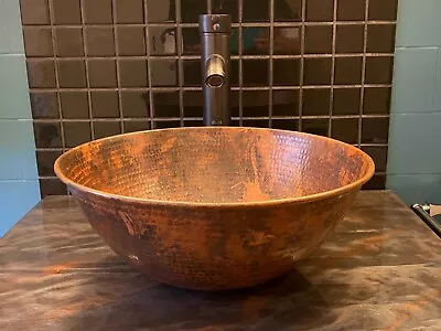 14  Round Copper Vessel Bathroom Sink In A Natural Patina • $149.95