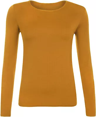 Women Plain Tee T Shirt Top Ladies Stretch Round Neck Basic Long Sleeve Top 8-26 • £8.49