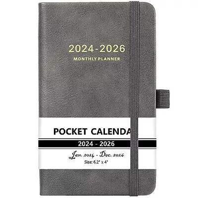 2024-2026 Monthly Pocket Planner - 3 Year Monthly Calendar With Leather Cover • $12.51