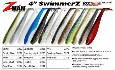 Zman 4  Inch SwimmerZ Soft Plastic Fishing Lure Z Man Zman Swimmers BRAND NEW @  • $16.99