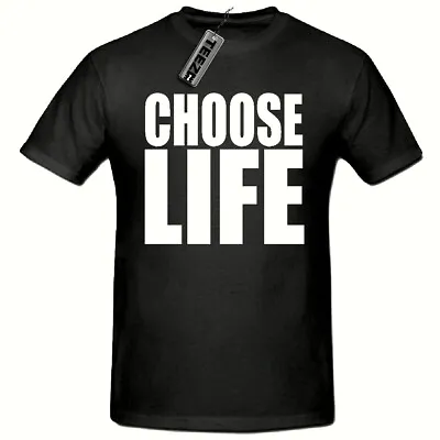 Choose Life Tshirt WHAM 80's Fancy Dress Tshirt Black (White Slogan) • £9.99
