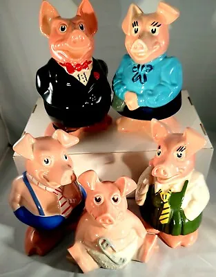 Full Set Of 5 X Natwest Pigs Family Piggy Banks Money Boxes 1980s • £80