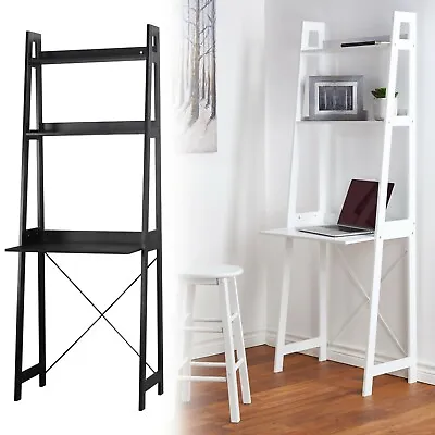 Verona Ladder Work Desk 2 Shelves Wooden Bedroom Computer Table Office Storage • £44.99