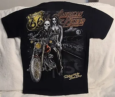 Skeleton Sexy Woman Motorcycle Biker American Legend Route 66 Moon T-shirt Shirt • $11.37