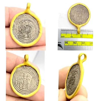 Ancient Sassanian Silver Coin Made Into A Gold Plated Pendant • $65