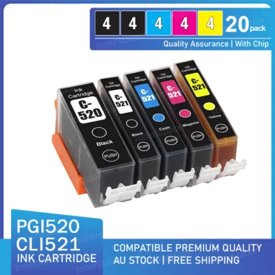 $33.90 • Buy 20 Ink Cartridges PGI520 CLI521 For Canon MP640 MX870 MP980 MP540 MP620 Printer
