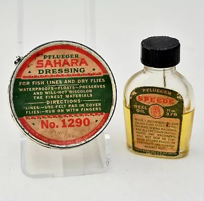 1930's Pflueger SAHARA Fish Line & Fly Dressing Tin & SPEEDE Reel Oil Bottle • $3.99