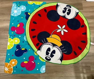 Lot Of 2 Vintage Disney Beach Towels Minnie Mickey Mouse Rectangle Circle Y2K • $24.95