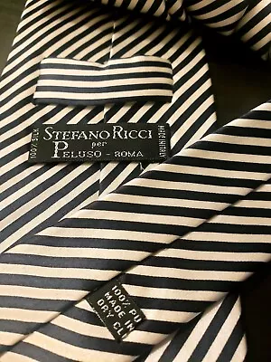 Stefano Ricci Per Peluso Tie Silk Italy Striped Black/White ((Read Description)) • $41