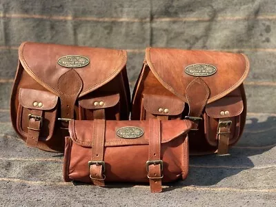 Motorcycle 3 Saddlebags Side Leather Pouch Saddle Panniers Bags (1 Pair +1 Bag) • $97