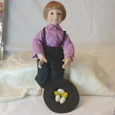 Amish Blessings Porcelain Eli Doll W/Hat Full Of Eggs Chic's • $44.45