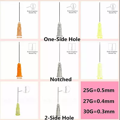 Dental Endo Irrigation Syringe Needle Tips 25G/27G/30G 1/2 Side Holes/ Notched • $6.99