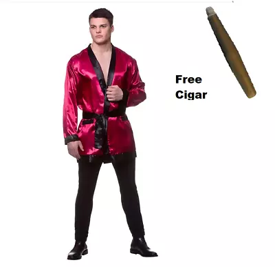 Playboy Hugh Hefner Hollywood Bachelor Red Robe Mens Fancy Dress Free Cigar • £22.95