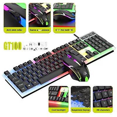PC Desktop Gaming Mouse And Keyboard With Mechanical Feel RGB LED Backlighting • $18.99