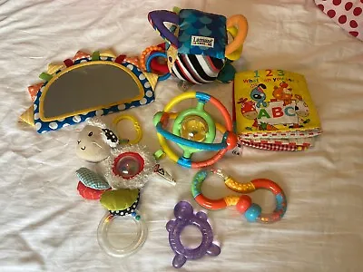 Baby Toy Bundle Pram Toy Soft Book Teether Rattle Mirror  • £5