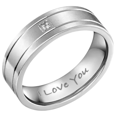 Mens Titanium Ring Engraved I Love You CZ Stone 7mm Comfort Fit By Willis Judd • £39.99