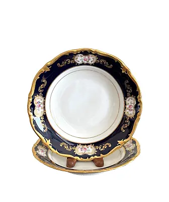 Vintage Reichenbach Echt Kobalt Germany Cobalt Blue And Gold Rimmed Soup Plates • $49