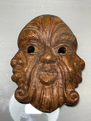 £12.99 • Buy Vintage Hand Carved Wooden Three Faced Woodland Green Man Wall Sculpture