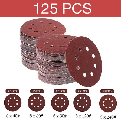 125mm 5  Sanding Discs 40 - 240 Grit Orbital Sander Sheets Sandpaper 8 Hole Pads • £7.59