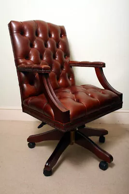 Bespoke English Hand Made Gainsborough Leather Desk Chair Chestnut • £1350