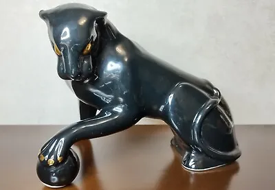 Vintage Black Panther Sculpture Statue Figurine Ceramic Art Deco USSR Soviet • $89