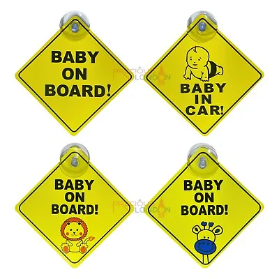 Baby On Board Sign For Car Kids Safety Warning Signs With Suction Cups UK • £2.49