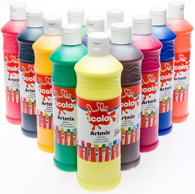 12 X 600ml BOTTLES SCOLA ARTMIX READY MIX POSTER PAINT CRAFT COLOURS AM600/12A   • £32.99