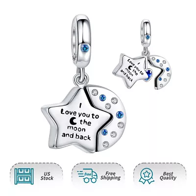 Authentic S925 Moon Star Double Dangle Charm Women For Moment Bracelet Necklace • $19.98