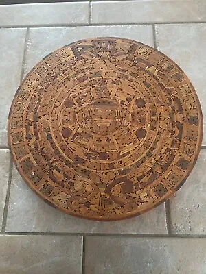 Aztec Mayan Calendar Mexico Hand Carved Inlay Vintage Wooden Wood Art Mexican • $75