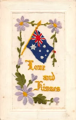 Postcard Military Wwi Silks Australia Love And Kisses  Flag • £9.90