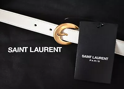 🆕️ SAINT LAURENT Cream Leather MOON-BUCKLE Narrow SKINNY Belt IT-90 US-35/36 • $245