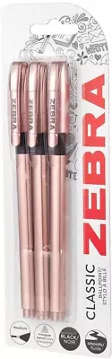 £2.95 • Buy Zebra Classic Rose Gold Ballpoint Pens Z-Grip - Black Ink - Pack Of 3