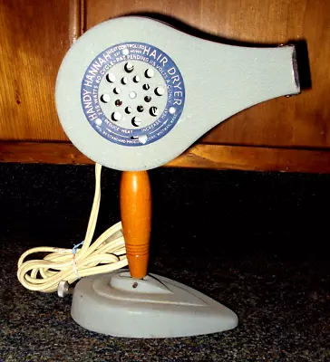 Vintage HAIR DRYER HANDY HANNA 995 Hot Cold W/ Stand Blow Dryer Works Gray Blue • $44.95
