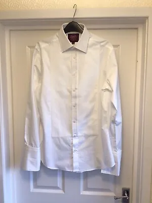 £24.99 • Buy Charles Tyrwhitt Shirt 15 Slim Fit White Formal Double Cuff Waffle Front 